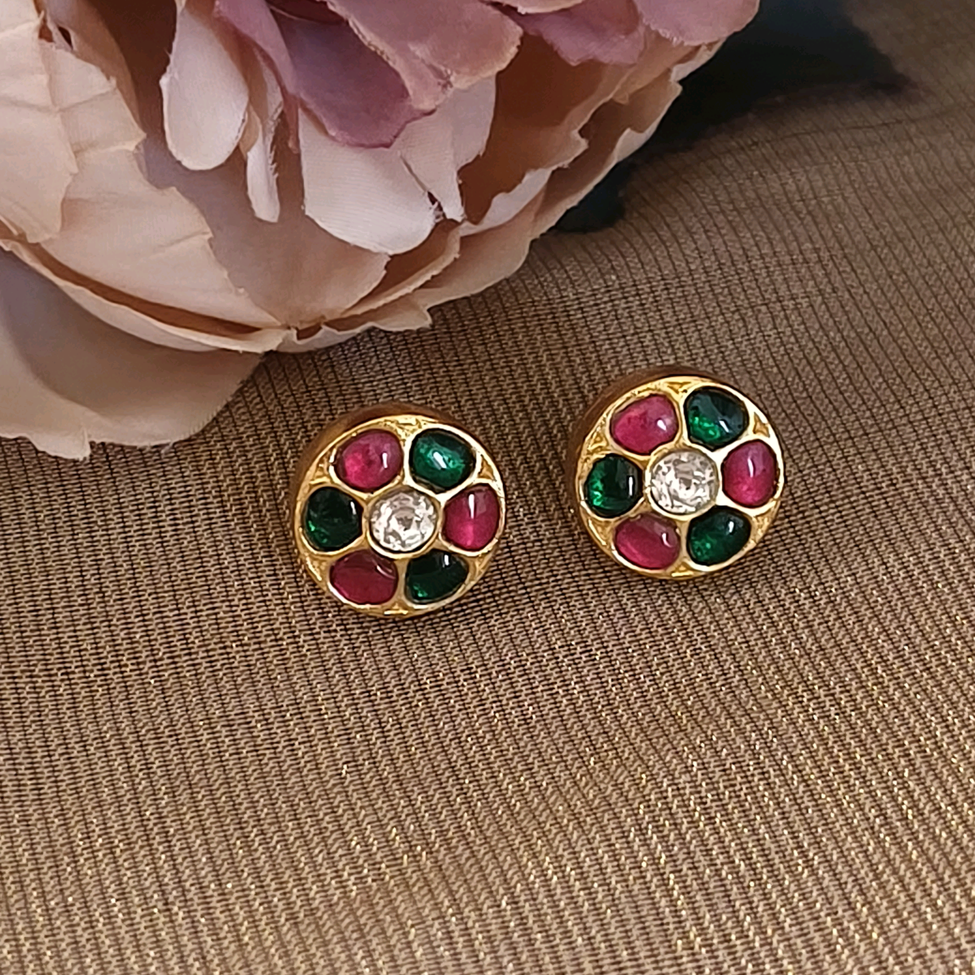 Multi color Round Kundan Studs